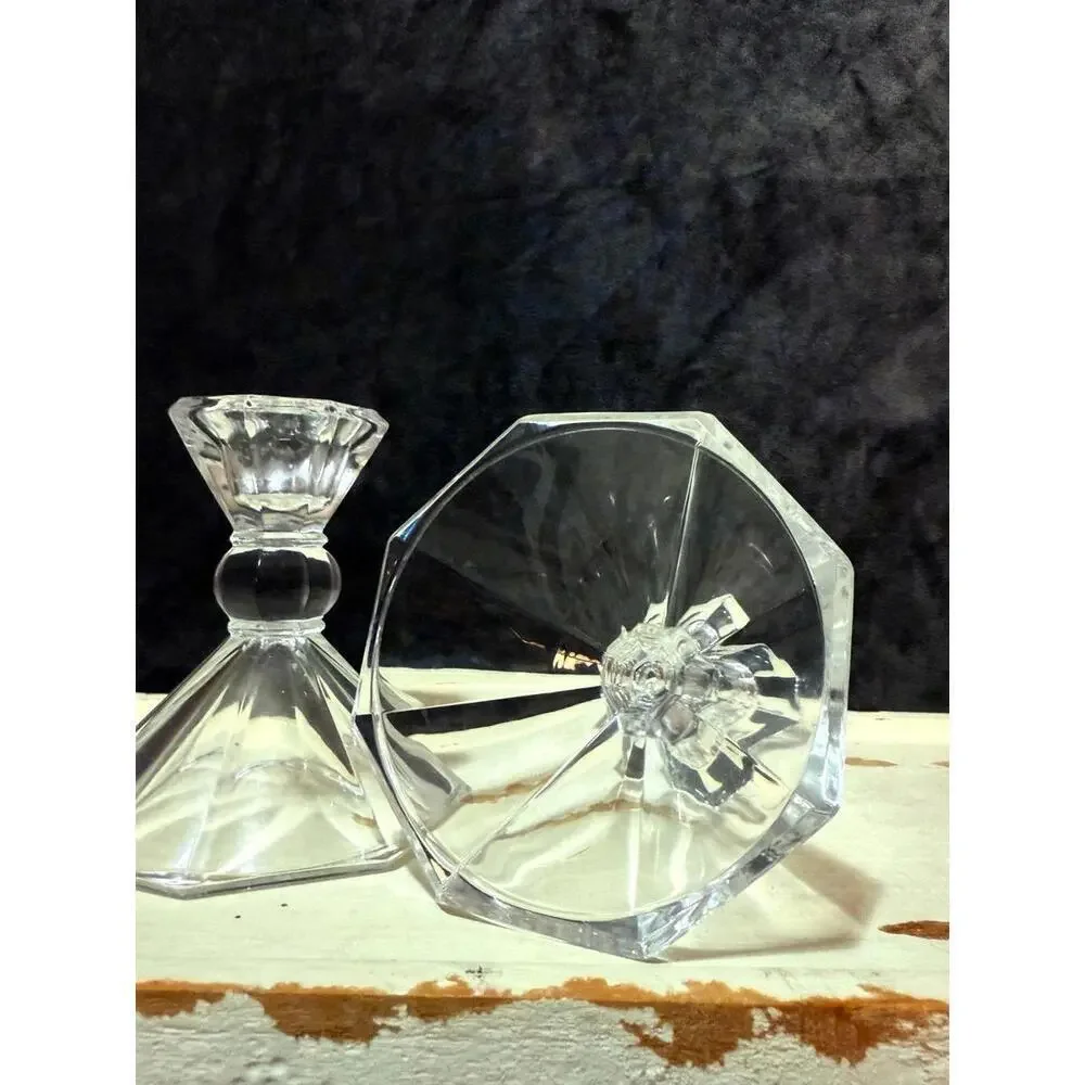 Vintage Faceted Glass Candlestick Holders Set of 2